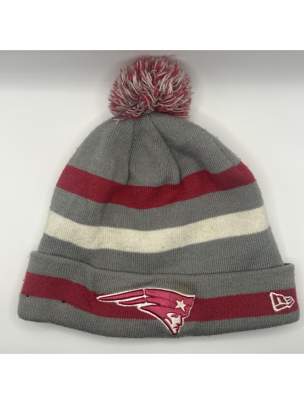 New England Patriots Beanie Girls Hat New Era Pom Pom Pink Grey & White